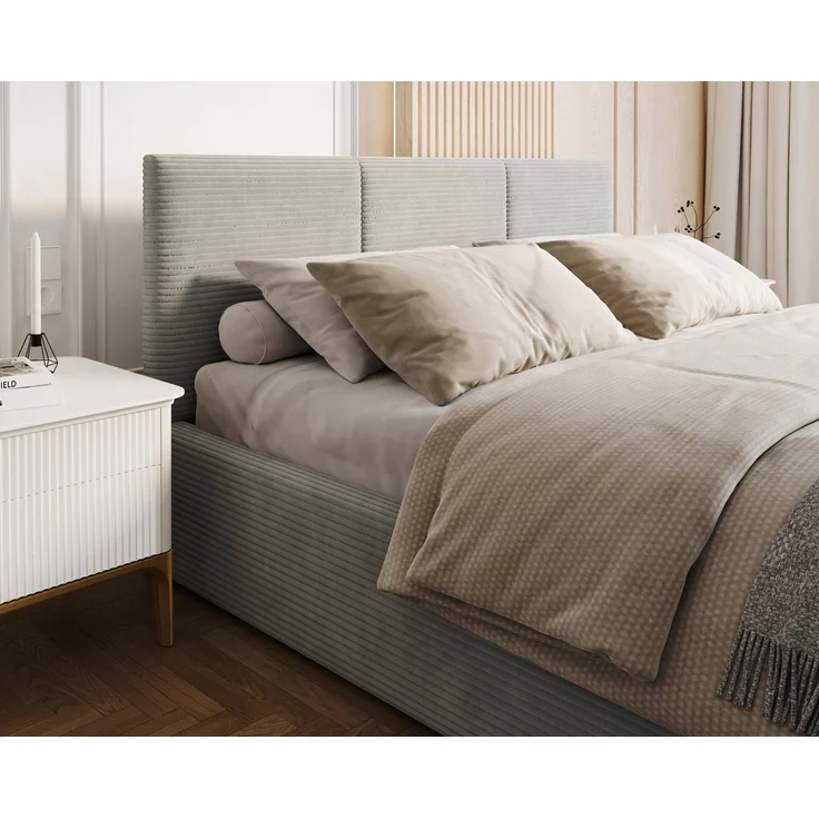 thematys Polsterbett mit Bettkasten & Lattenrost – Stauraumbett Cord 180x200cm, mit 28 cm 7-Zonen-Wende-Taschenfederkern H3/H4, Grau – Bild 4