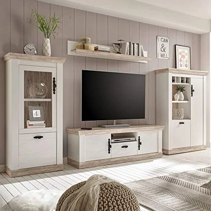 Lomadox Wohnwand FERNA-61, (2-St), Pinie dunkel Nb. und Pinie weiß Nb. inkl. LED 352 x 170 x 44 cm – Bild 2
