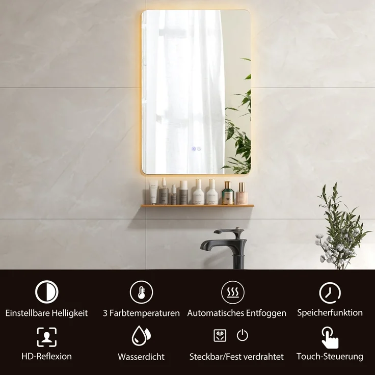 LED Badspiegel mit Beleuchtung & Touch Schalter & Memory Funktion Wandspiegel 70 x 50 cm – Bild 3