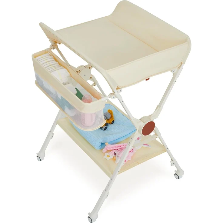 GarveeHome Baby Wickelkommode, Wickeltisch Klappbar Mit Rollen, Mobiler Wickeltisch Mit 3-Stufiger Höhenverstellung & Ablage Für Neugeborene, Kleinkinder 73x70x106,5Cm – Bild 1