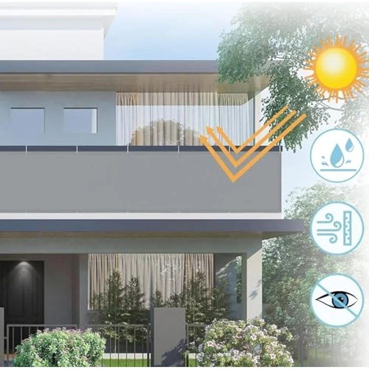 AXT SHADE Balkon Sichtschutz Wetterfest 90x600 cm Balkonverkleidung Balkonabdeckung Balkonbespannung Blickdichte Windschutz und UV-Schutz mit Kabelbinder für Balkongeländer-Hellgrau – Bild 2