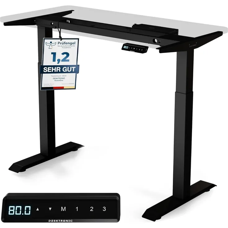 Desktronic Elektrisch Höhenverstellbarer Schreibtischgestell HomeOne, Schwarz, mit Memory-Funktion, Anti-Kollisions Technologie, USB-A und USB-C-Ladeanschlüssen