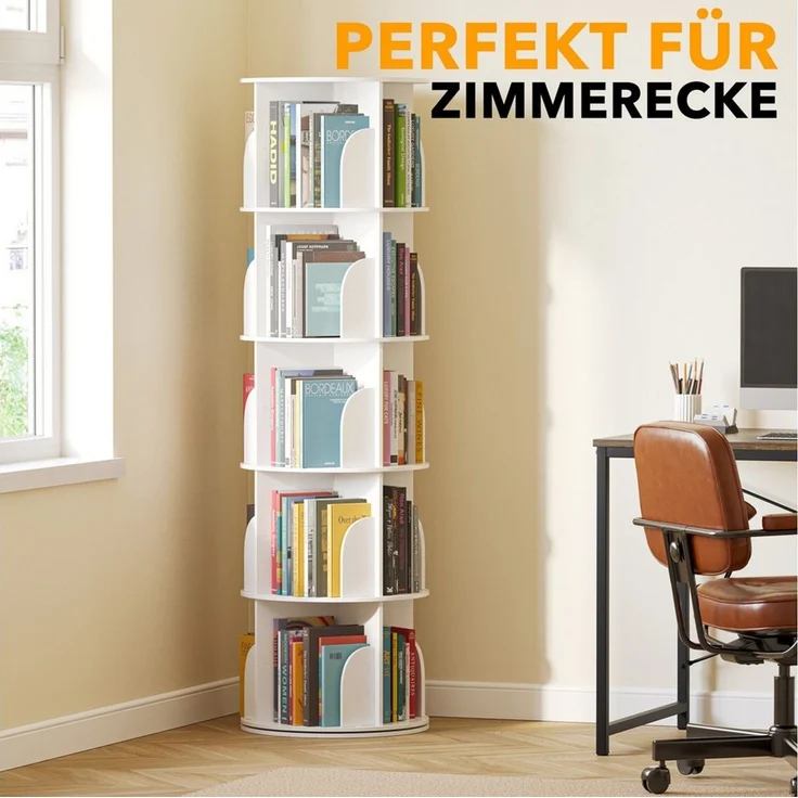 SpaceAid Bücherregal 360-Grad drehbares Bücherregal, 1-tlg, Standregal mit 5 Ebenen, weiß – Bild 4