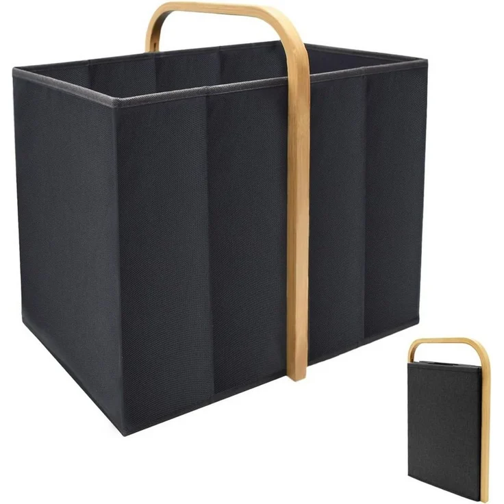 BlingBin Wäschekorb Einkaufskorb Faltbarer mit Henkel Wäschesammler aus Oxford und Bambus (1 Stück, 1 St, 40 × 30 × 35 cm,Fassungsvermögen: 42 Liter), für Schlafzimmer & Badezimmer, Wäschewanne Laundry Storage Baskets – Bild 1