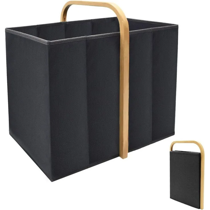 BlingBin Wäschekorb Einkaufskorb Faltbarer mit Henkel Wäschesammler aus Oxford und Bambus (1 Stück, 1 St, 40 × 30 × 35 cm,Fassungsvermögen: 42 Liter), für Schlafzimmer & Badezimmer, Wäschewanne Laundry Storage Baskets