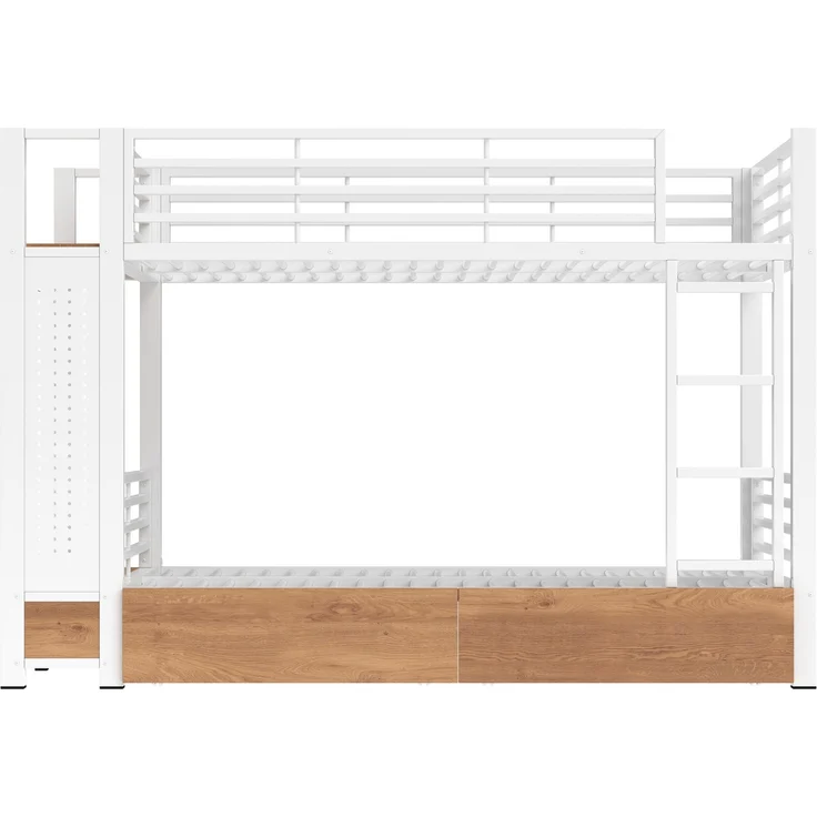 CHICFURN Etagenbett aus Metall und MDF Weiß 90x200 cm mit LED-Beleuchtung und Stauraum – Bild 7