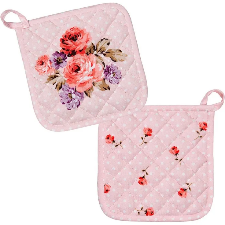 Clayre & Eef Topflappen Dotty Rose, (Set, 2-tlg, 2-teilig), hitzebeständig wattiert Pfannen Untersetzer ca. 20x20cm