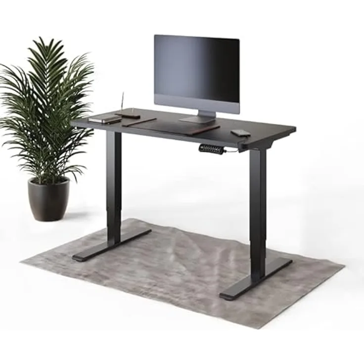 DESQUP DESKSPACE PRO Plus, Elektrisch Höhenverstellbarer Schreibtisch 120x60 cm mit schwarzer Tischplatte, Ergonomischer Stehpult mit Memory Funktion, Kollisionsschutz und USB-Ladefunktion, Schwarzes Gestell