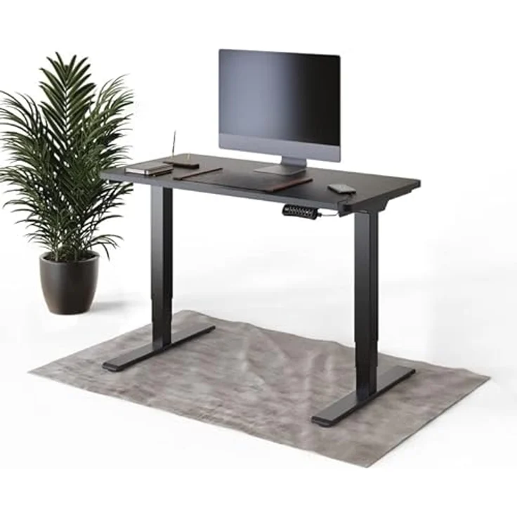 DESQUP DESKSPACE PRO Plus, Elektrisch Höhenverstellbarer Schreibtisch 120x60 cm mit schwarzer Tischplatte, Ergonomischer Stehpult mit Memory Funktion, Kollisionsschutz und USB-Ladefunktion, Schwarzes Gestell – Bild 1