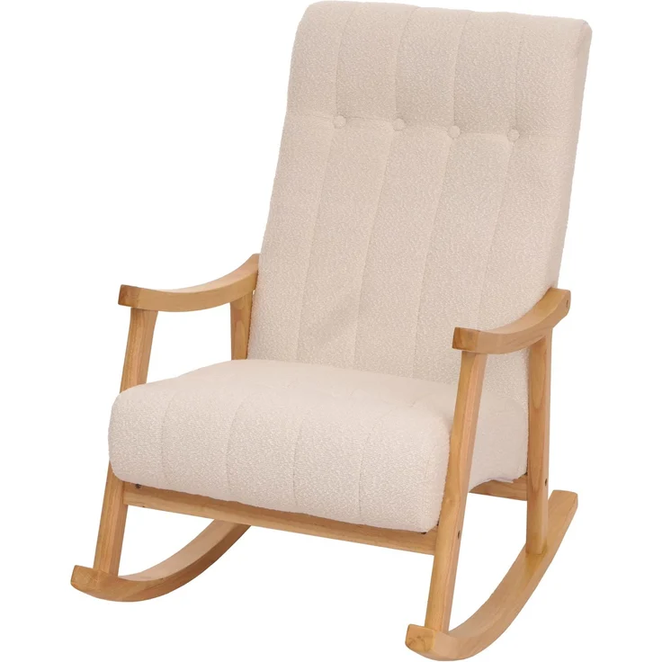 Schaukelstuhl HWC-K10, Relaxsessel, Holz FSC® Stoff/Textil Bouclé (450g/m²) ~ creme, Gestell natur – Bild 9