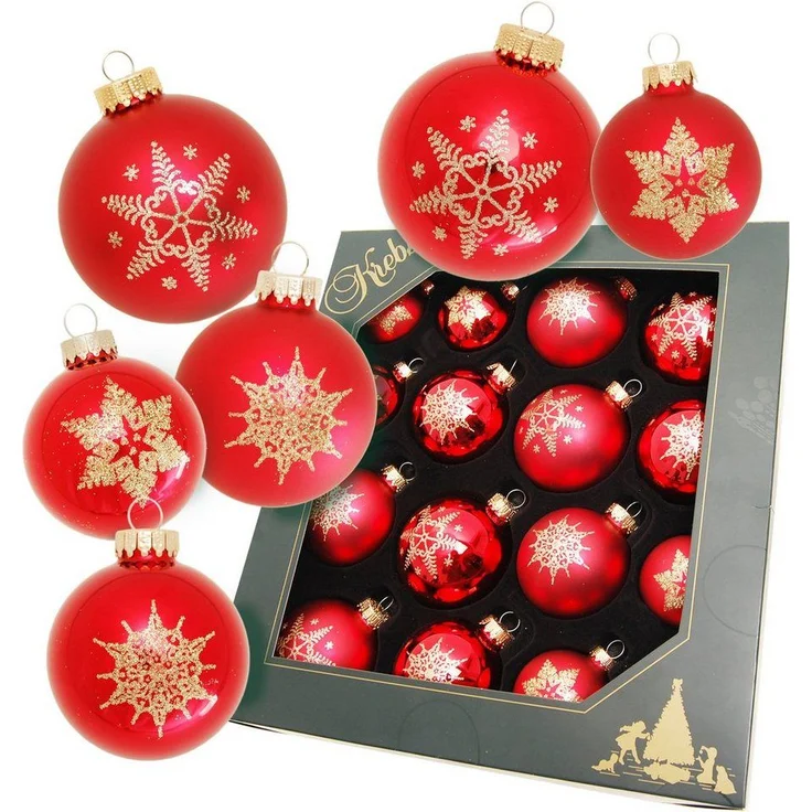 Krebs Glas Lauscha Weihnachtsbaumkugel Schneeflocke rot (16 St), Weihnachtsdeko, Christbaumschmuck, Christbaumkugeln aus Glas – Bild 5
