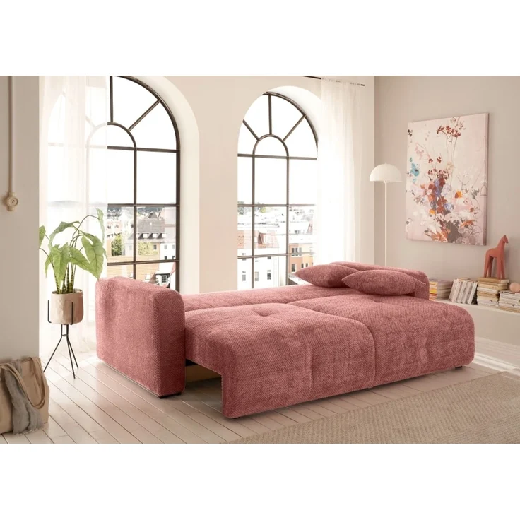 Schlafsofa Bullet von ED Exciting Design – Komfortables Mikrofaser-Sofa mit Nosagfederung Farbe Coral, Bettkasten und Liftbeschlag – Bild 2