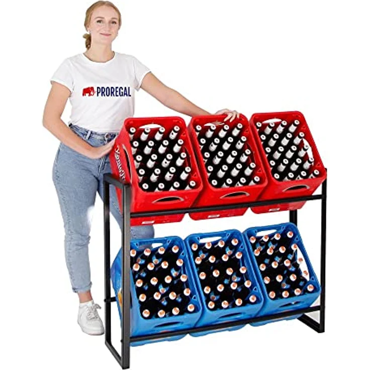 PROREGAL® Standregal Getränkekistenregal Königssee, HxBxT 82x105x32 cm, 6 Kästen, Getränkeregal, Schwarz, 2 Ebenen, 100kg Traglast pro Ebene, stabiles Kistenregal – Bild 5