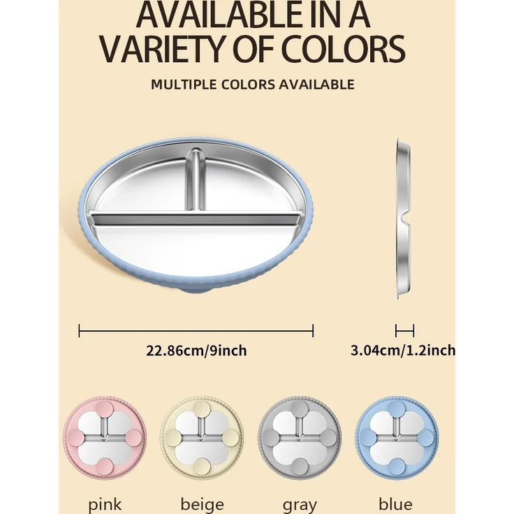 ABC Kindergeschirr-Set, bruchsicherer, abnehmbarer Teller aus Edelstahl 304 mit Saugnapf, grau – Bild 3