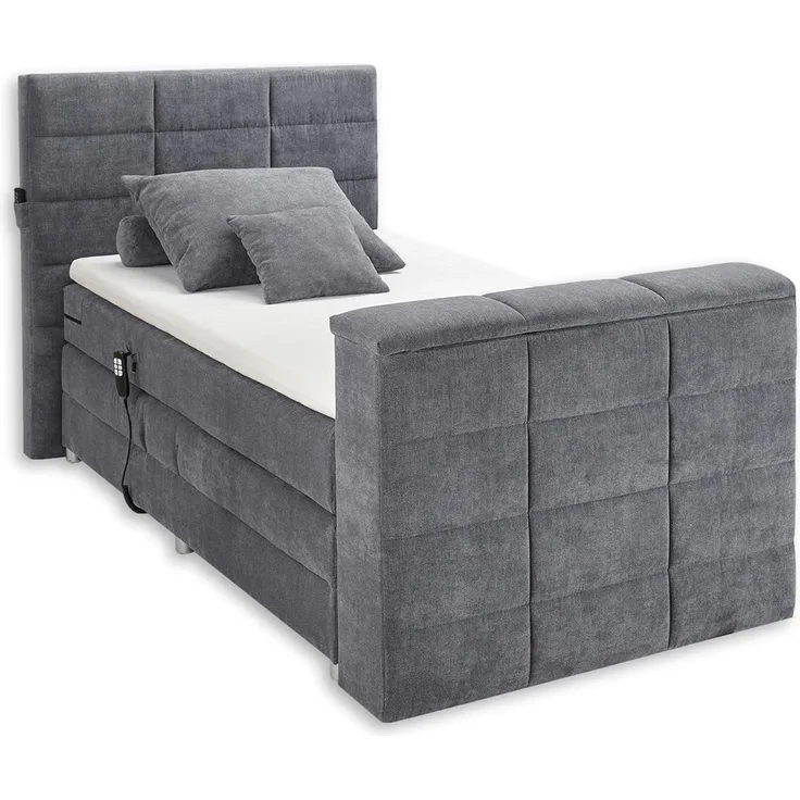 DENVER 6 Boxspringbett 120x200 elektrisch verstellbar, Anthrazit - Bequemes Doppelbett mit motorisierter TV-Halterung - 134 x 123 x 240 cm (B/H/T)