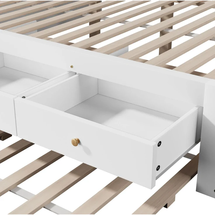 Holzbett 140x200 cm in Weiß mit 3 Schubladen und ausziehbarem Gästebett – Ohne Matratze – Bild 10