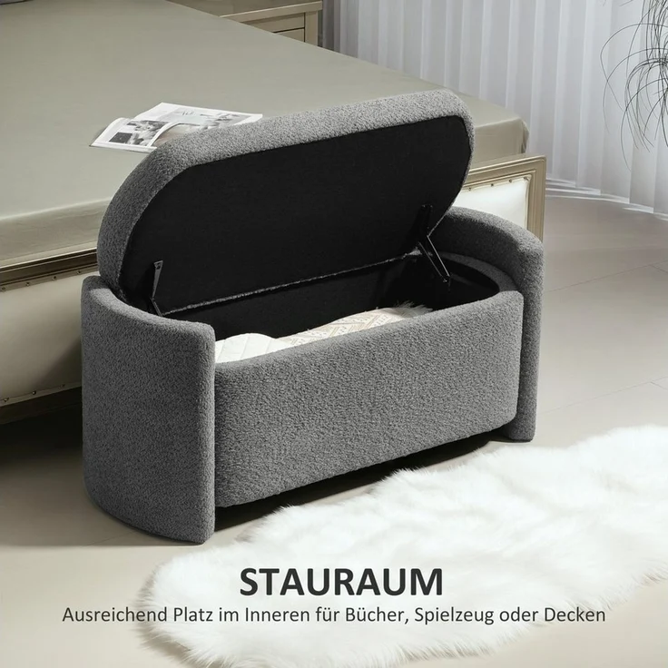 HOMCOM Sitzbank Bettbank mit Stauraum (Aufbewahrungsbank, 1-St, Lagerbank), Grau, 105 x 44 x 45,5 cm – Bild 3