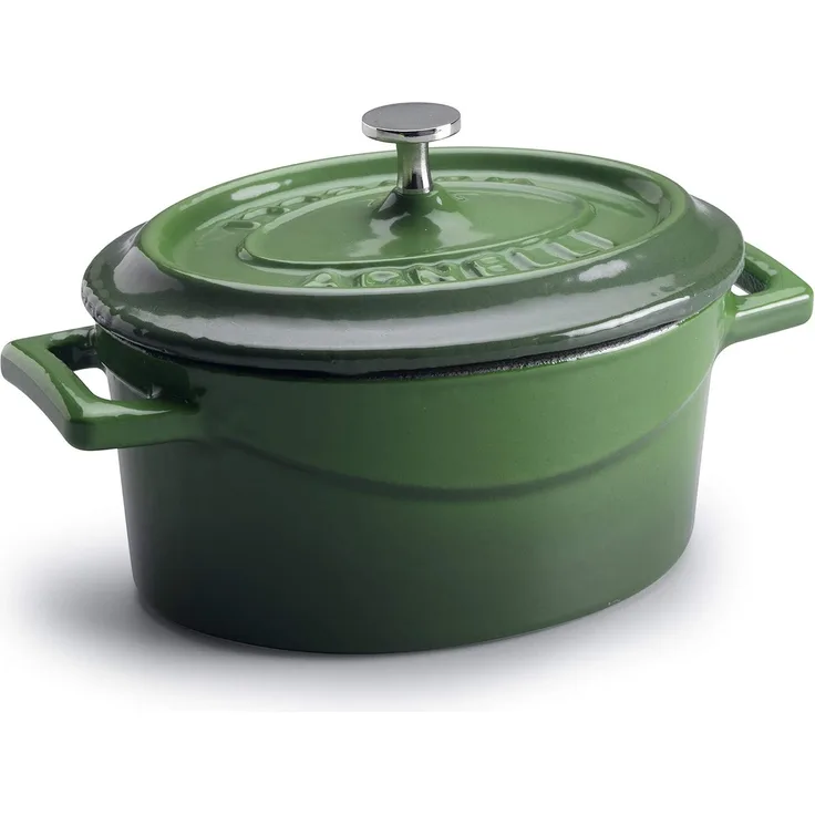 Pentole Agnelli Slowcook Kasserolle oval mit 2 Griffe, aus Gusseisen 0. 4 litri grün