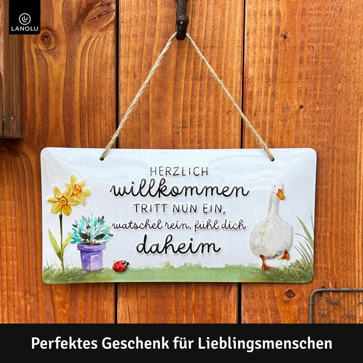 LANOLU Blechschild Herzlich Willkommen - 16x32cm – Metall – Mehrfarbig – 16112 – Bild 2