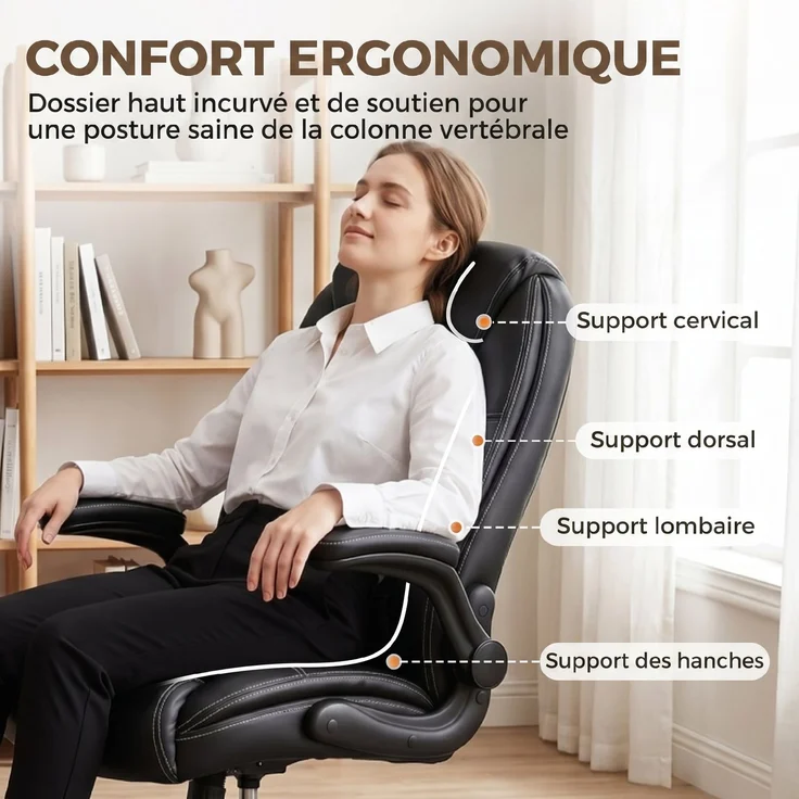 MELAYR, Ergonomischer Bürostuhl mit verstellbaren Armlehnen, Höhenverstellung und Wippfunktion, schwarz, 71 x 34 x 55 cm – Bild 6