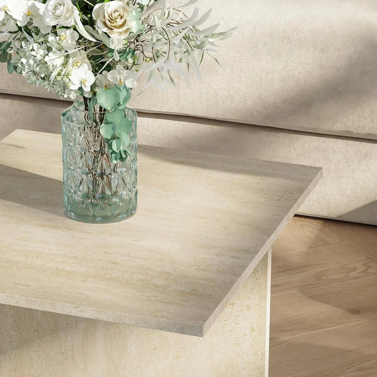 Couchtisch Taniena mit doppelter Tischplatte 100 x 55 x 35 cm Travertin [en. casa] – Bild 4