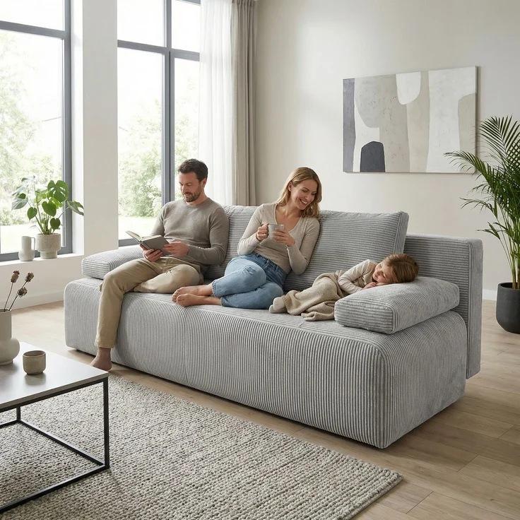 Wohnero 24 Zaya Premium Schlafsofa 201x91 cm mit Bettkasten & DL-Automatik – 201x137 cm Liegefläche, 3-Sitzer Sofa mit Schlaffunktion - Dunkelgrau – Bild 2