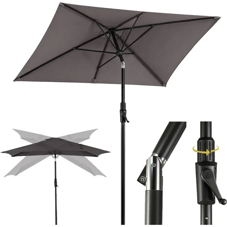 Sekey Sonnenschirm Rechteckig Marktschirm Neigbar mit Kurbel Sonnenschirm Groß, LxB: 300x200 cm, Sonnenschirm 300 x 200 cm, Gartenschirm Outdoor Wetterfest, Knickbar – Bild 1