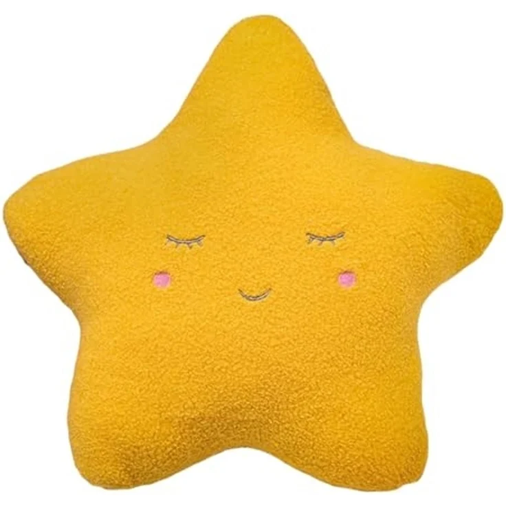 Kuschelkissen Kinder Sternkissen 40 cm Weiche Flauschige Sternform Zierkissen Sofakissen, Sternkissen Dekokissen für Kinderzimmer Mädchen Jungen (geschlossene Augen,Gelb) – Bild 1