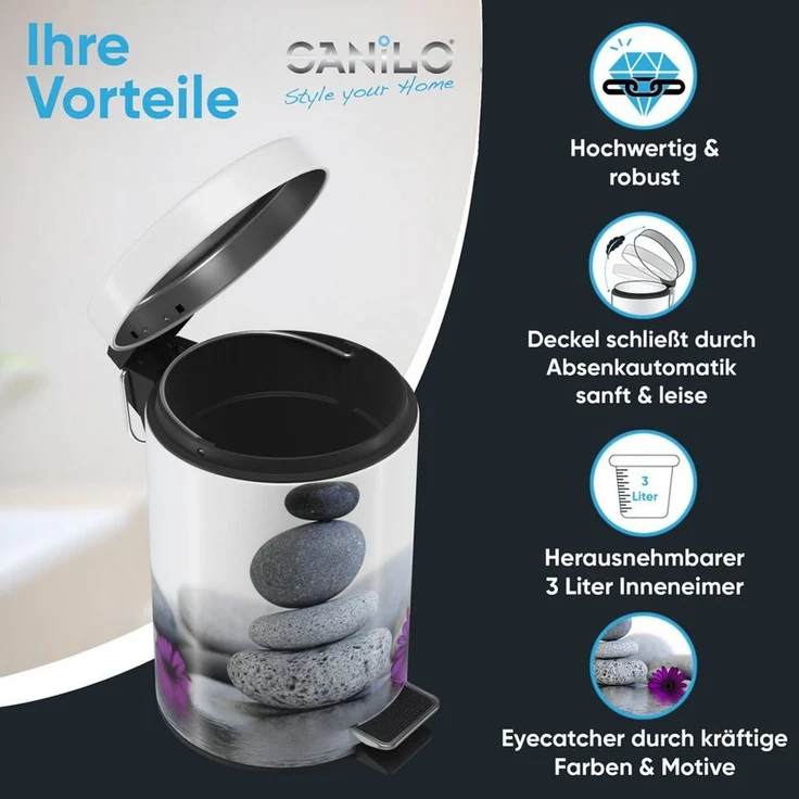 Sanilo Kosmetikeimer mit Motiv, viele schöne Bad Mülleimer zur Auswahl, 3 Liter, Abfalleimer mit Absenkautomatik & Innenbehälter – Bild 2