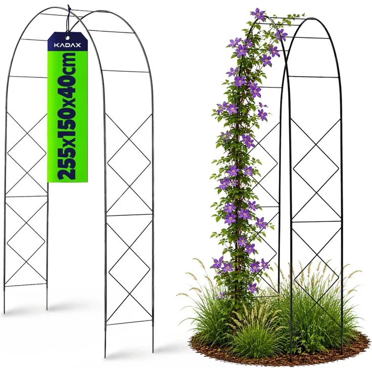KADAX Garten-Pergolabogen aus Metall für Rosen, Kletterpflanzen, Blumen, Blumenstütze, 255 cm