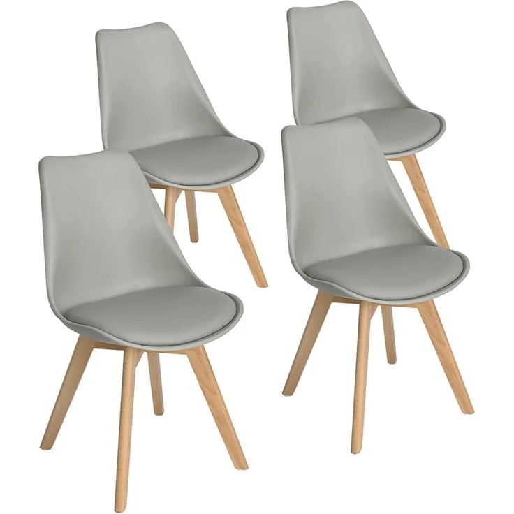 EGGREE 4er Set Grau Esszimmerstühle mit Massivholz Buche Bein, Retro Design Gepolsterter lStuhl Küchenstuhl Holz