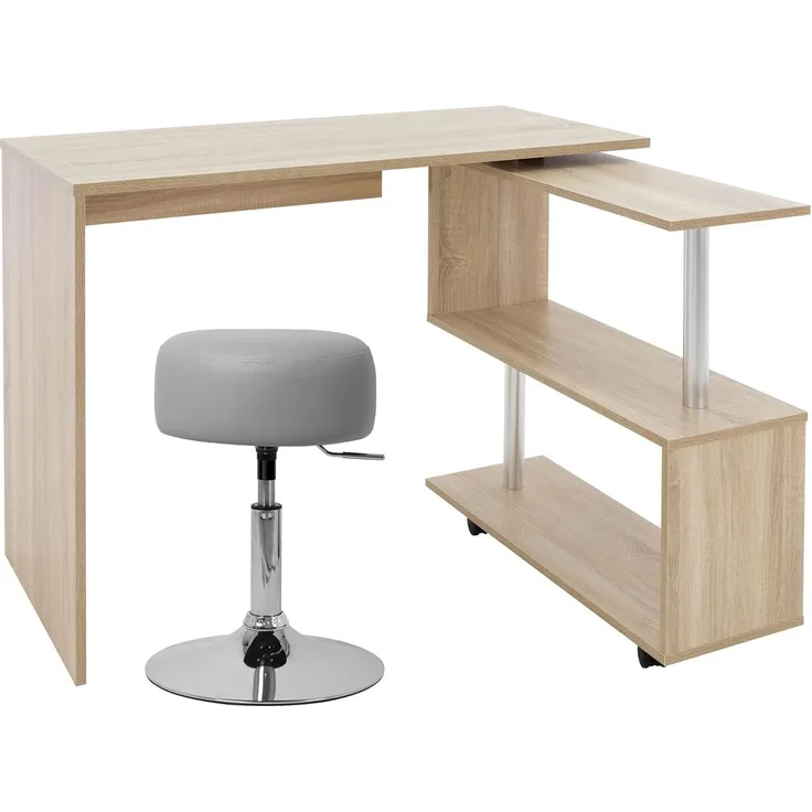 Schreibtisch mit Sitzhocker 150 x 88 x 75 cm Sonoma-Eiche aus MDF ML-Design