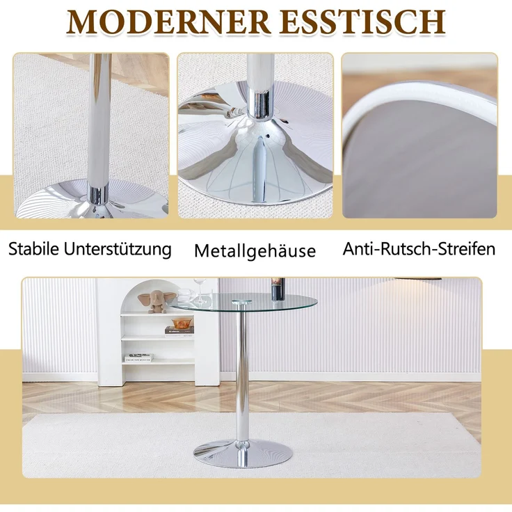 Bartisch-Set mit Glastisch Ø 89 cm und 2 höhenverstellbaren, drehbaren Barhockern – Bild 9