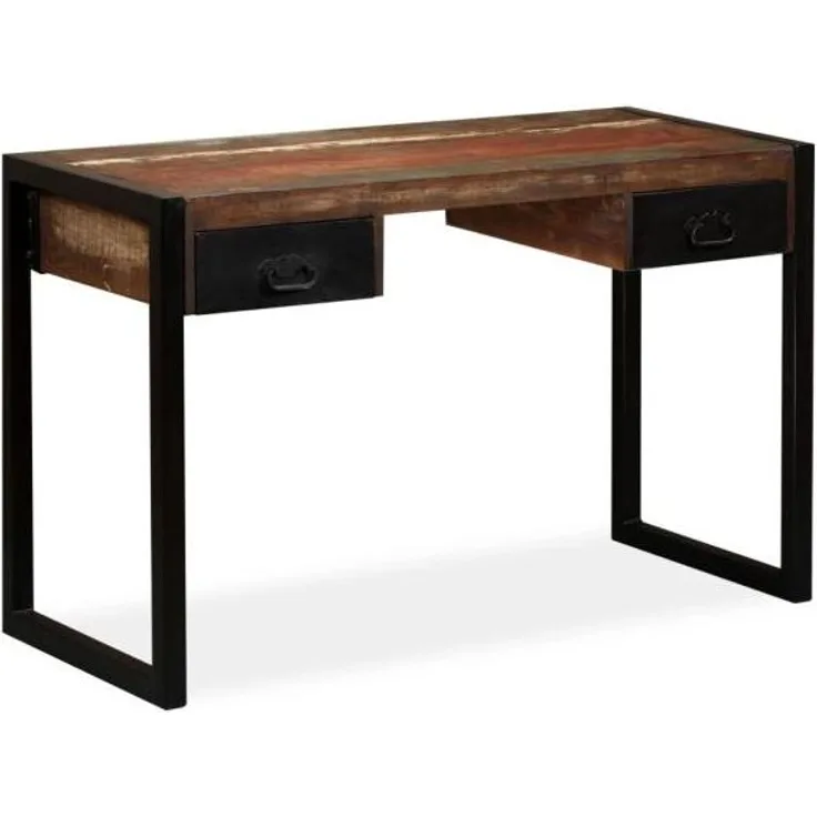 Schreibtisch mit 2 Schubladen, Altholz Massiv, 120 x 50 x 76 cm
