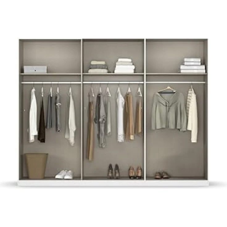 Rauch Möbel Alabama, Kleiderschrank für Schlafzimmer, Kinderzimmer, Wohnzimmer, Garderobe, Flur, 6-türig, Spiegel, mit Zubehör Basic, Farbe Grau metallic, Schwarz, Breite 271 cm – Bild 6