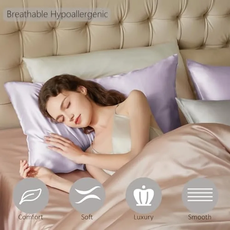 townssilk Beidseitig 100% 19mm Pure Maulbeerseide Kissenbezug für Haar und Haut Gesundheit, 1 Stück 50x80cm Größe Kissenbezug mit verstecktem Reißverschluss 600 Fadenzahl Lavender