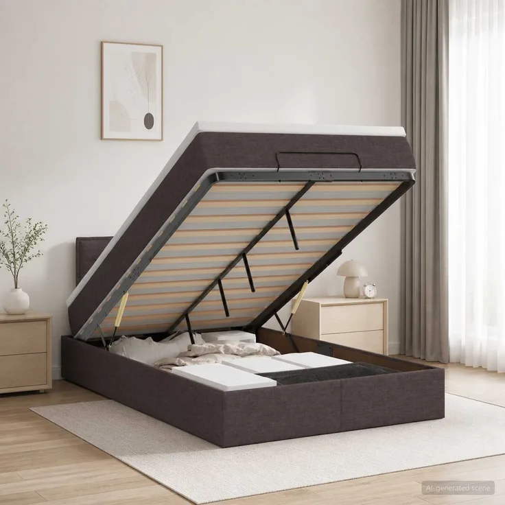 vidaXL Ottoman-Bett mit Matratze und LED Dunkelbraun 120 x 200 cm 3456818
