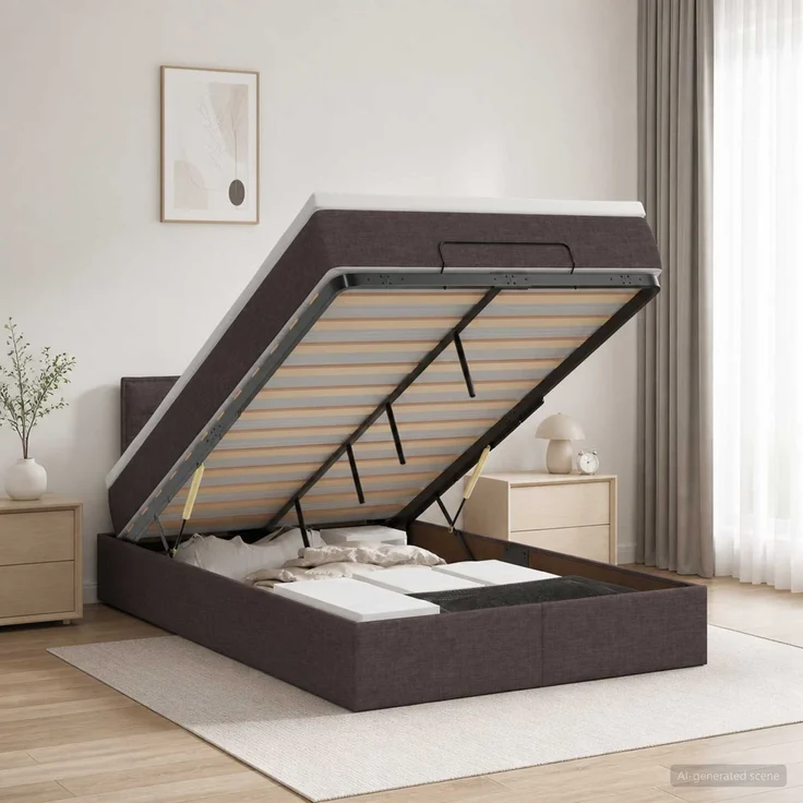 vidaXL Ottoman-Bett mit Matratze und LED Dunkelbraun 120 x 200 cm 3456818 – Bild 1