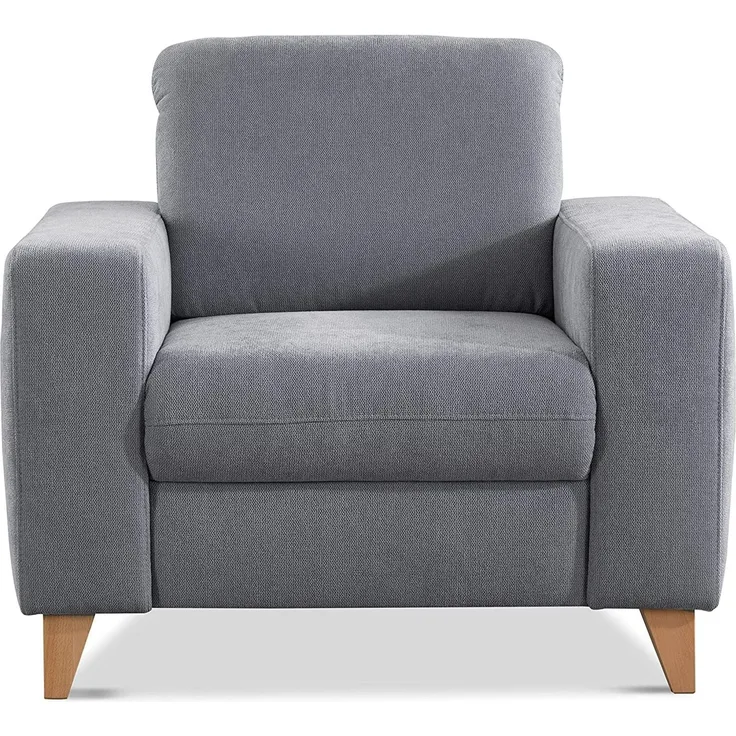 CAVADORE Sessel Lotta / Skandinavischer Polstersessel mit Federkern und Holzfüßen / 98 x 88 x 88 / Webstoff, Hellgrau