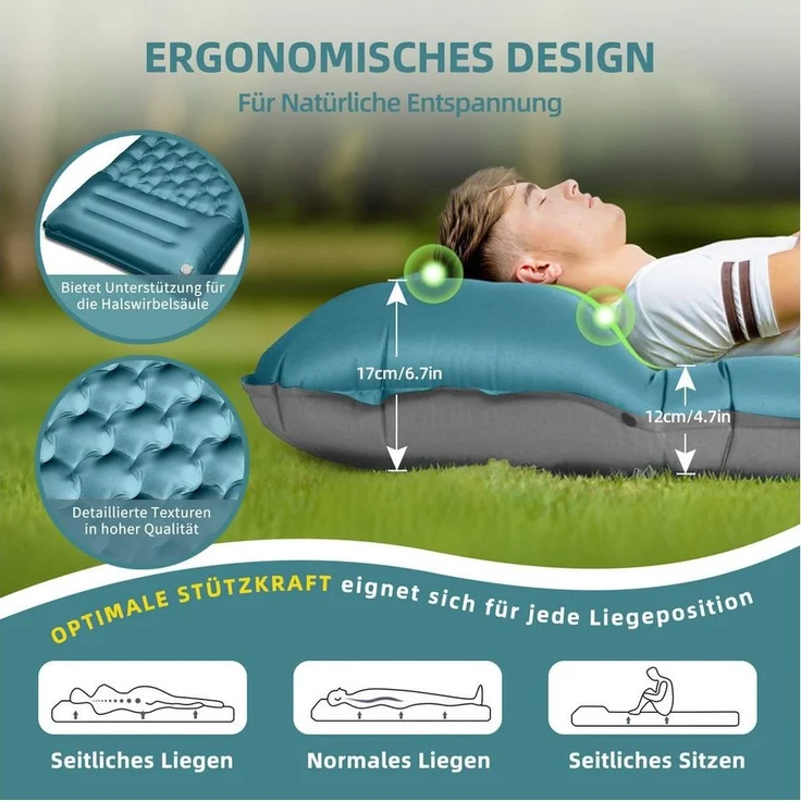 Bundviel Luftbett Camping Selbstaufblasend 12cm Dicke Luftmatratze Utraleicht mit Fußp – Bild 3