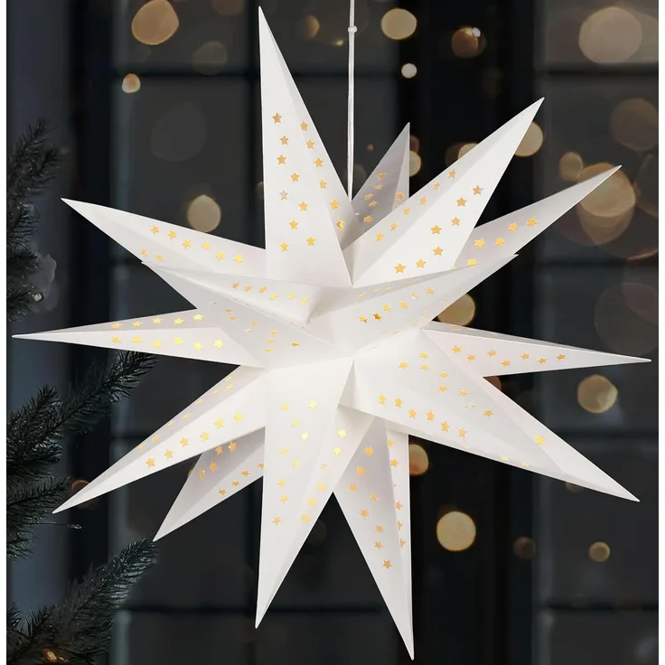 BRUBAKER LED Stern Weihnachtsstern für Innen - 60 cm XXL Leuchtstern - Hängend, Batteriebetrieben mit Timer, LED fest integriert, Warmweiß, Adventsstern für Fensterdeko Weihnachtsdeko - Papierstern Weihnachten