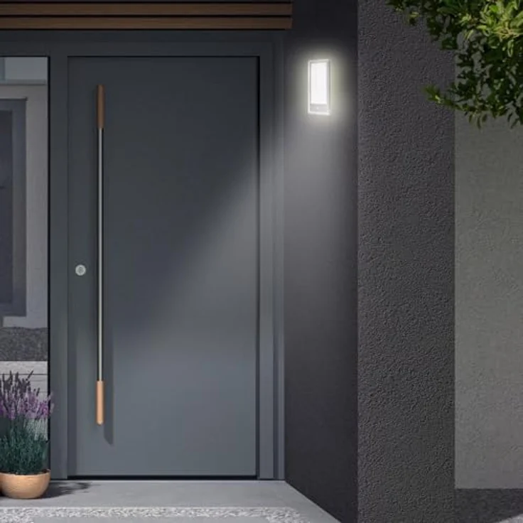 TELEFUNKEN LED Außenwandleuchte, Außenlampe mit Bewegungsmelder und Dämmerungssensor, 16 Watt, 2000 Lumen, IP44, rechteckig, Silber, 280x150x45mm – Bild 2