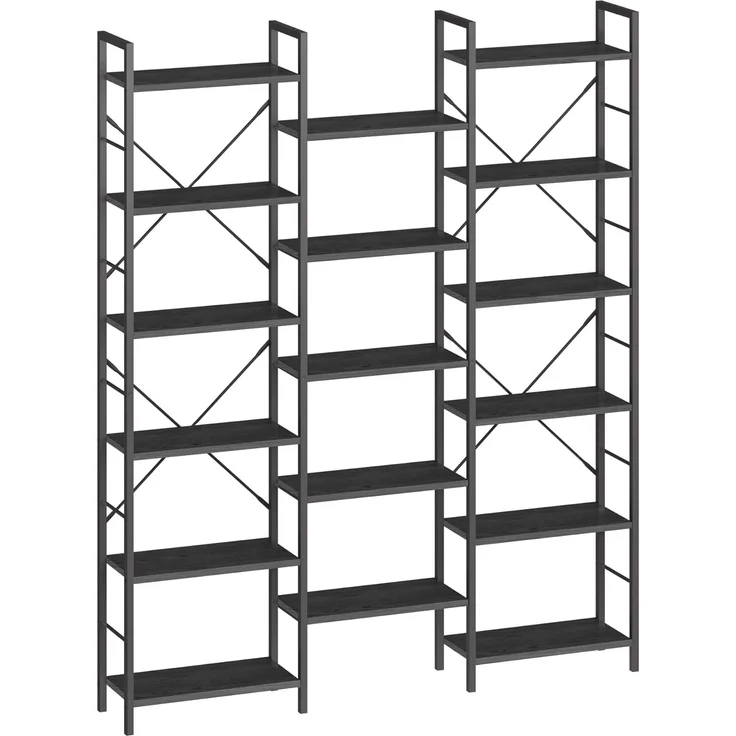 Bücherregale, Standregale, Regal mit 17 Fachböden, 6 Etagen, Verstellbarer Abstand, 24 x 152 x 186 cm, Tragfähigkeit 340 kg, Wohnzimmer, Büro, Schwarz mit Holzmaserung – Bild 2