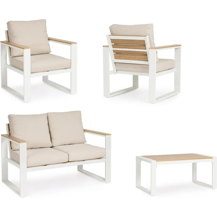 Garten-Set Orendra Aluminium, modern gepolstert, Weiß Beige, für 4 Personen, inkl. Kissen – Bild 5