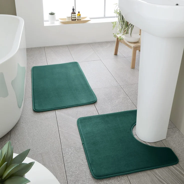Catherine Lansfield Badematte und WC-Set, antibakteriell, Memory-Schaumstoff, Waldgrün