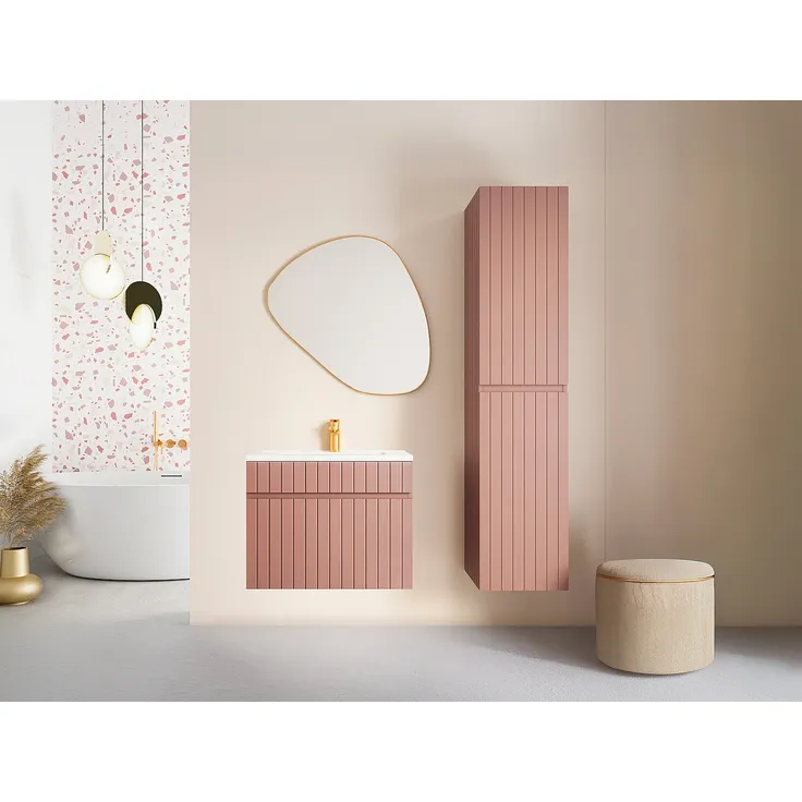 Vente-unique - Badmöbelhängeschrank - Streifenoptik - Rosa - H160 cm - SATARA