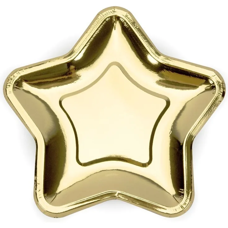 partydeco Pappteller, Pappteller in Stern Form 23cm gold 6er Set