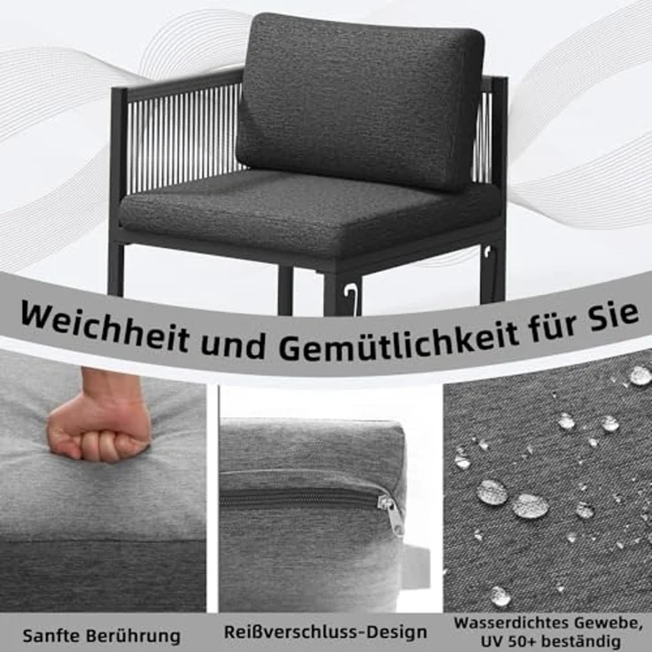 Mucola Sitzgruppe Aluminium Balkonset Lounge wetterfest Anthrazit Gartenliege Tisch Balkonmöbel Terrasse Outdoor-Möbel – Bild 4