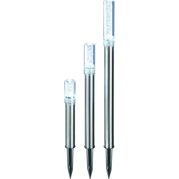Solar LED Leuchtstäbe Trio Sticks, 3er Set, Luftblasen, Akku, Gartenstecker, Außenleuchte, Wegeleuchte, Gartenleuchte, Pfostenleuchte, kaltweiß, Edelstahl, Metall, IP44, outdoor, außen, 102600 – Bild 3