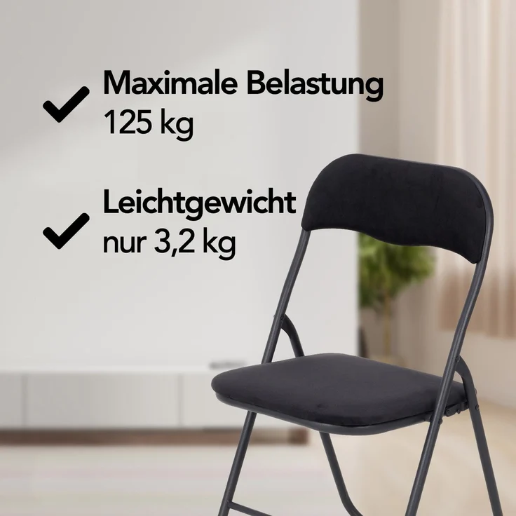 Infinity Goods Klappstühle – 2er-Set – Klappstühle – Samt – Esszimmerstühle – Klappbare Stühle – 43 x 47 x 80 cm – Stühle – Schwarz – Bild 7